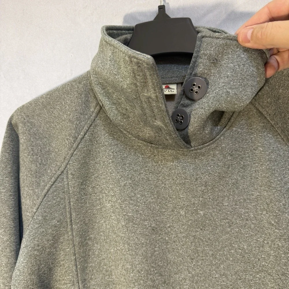 KAVU Womens Gray Thea Throw Pullover Button‎ Funnel Neck Sweater Size M